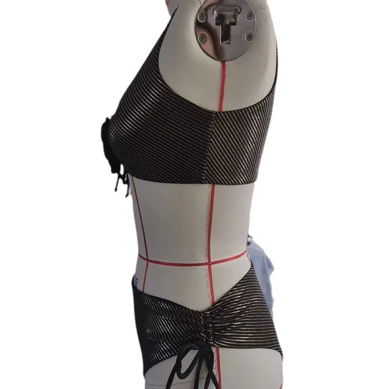 Black women's triangle swimsuit with sleeveless design for beach and swimming activities