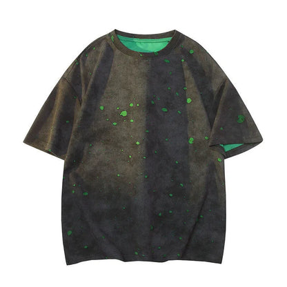 Men's loose fit ripped short sleeve T-shirt in round neck design showing khaki colour option