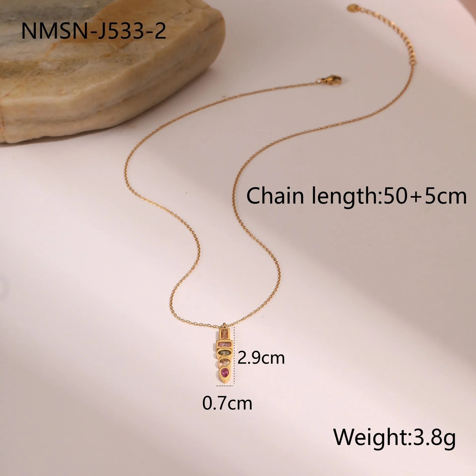 Geometric zircon jewellery set with gold-plated necklace, ring and earrings on stainless steel chain