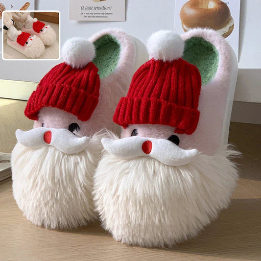 Cozy Santa Claus-themed Christmas slippers with plush upper and non-slip EVA sole for indoor comfort and traction
