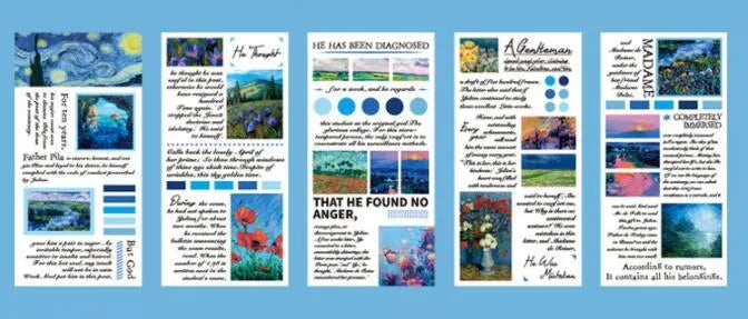 Paper sticker book with 60x120mm landscape painting designs in eight colour options