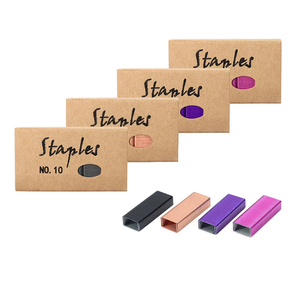 Box of 1000 metal staples in black, purple, rose gold, and rose red colour options