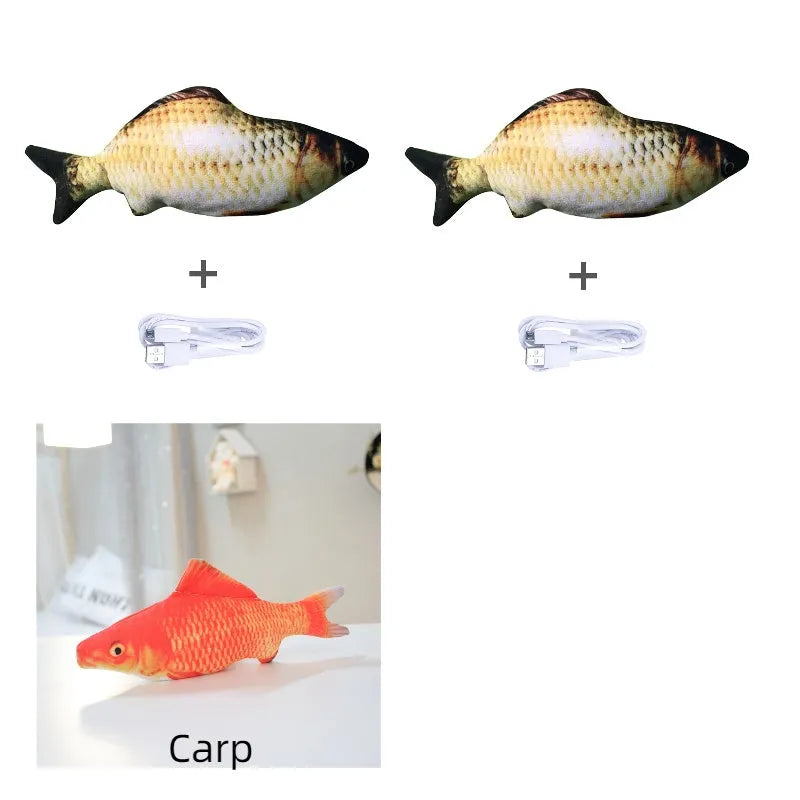 Electronic jumping fish cat toy 30cm length USB rechargeable multicolour PP material