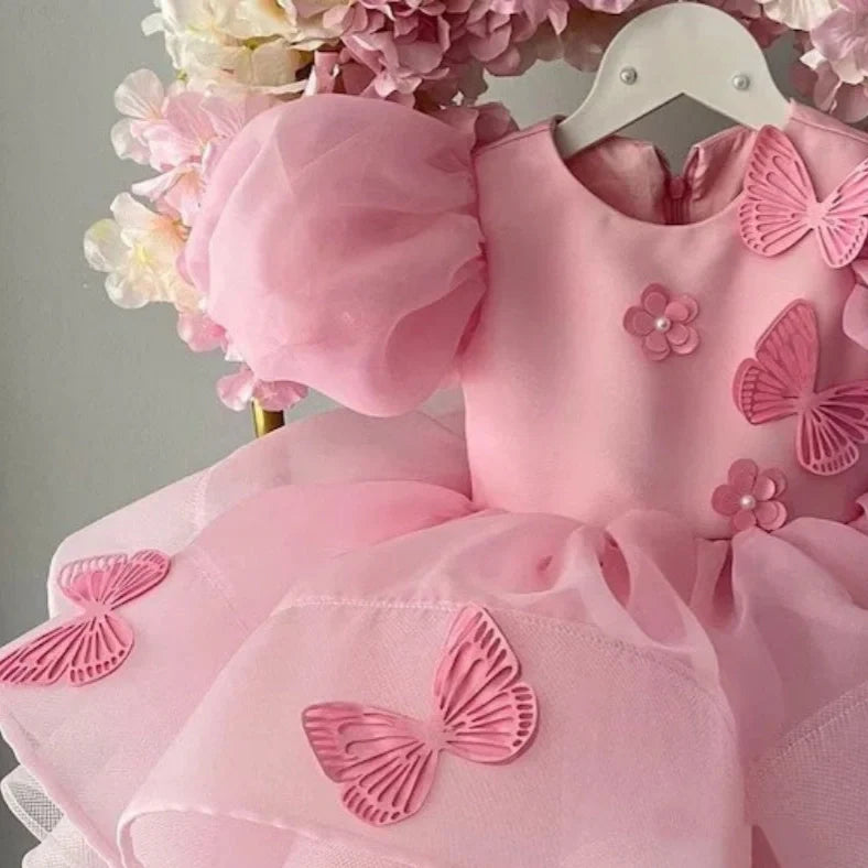 Western-style princess dress for baby girls with five-layer tulle skirt and adjustable shoulder straps, available in eight height sizes from 80cm to 150cm in pink or purple colour options