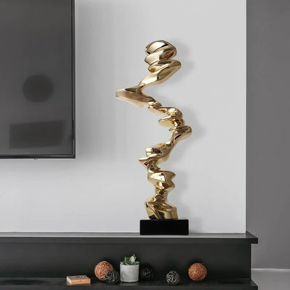 Abstract still life ornament in natural resin with modern simplicity design, 15cm height, in Bright Gold, Elegant Silver, or Phantom Blue