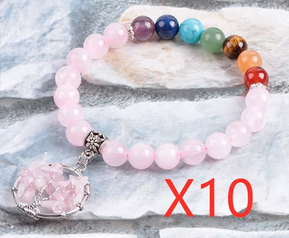 Crystal beaded bracelet with seven chakras or powder crystal options, 8mm beads, 18.8 cm length