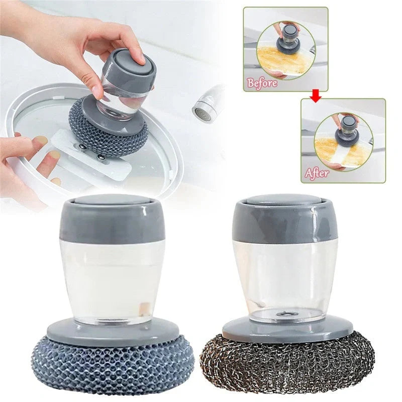Kitchen Soap Dispensing Palm Brush Cleaner with Push-Type Design for efficient cleaning