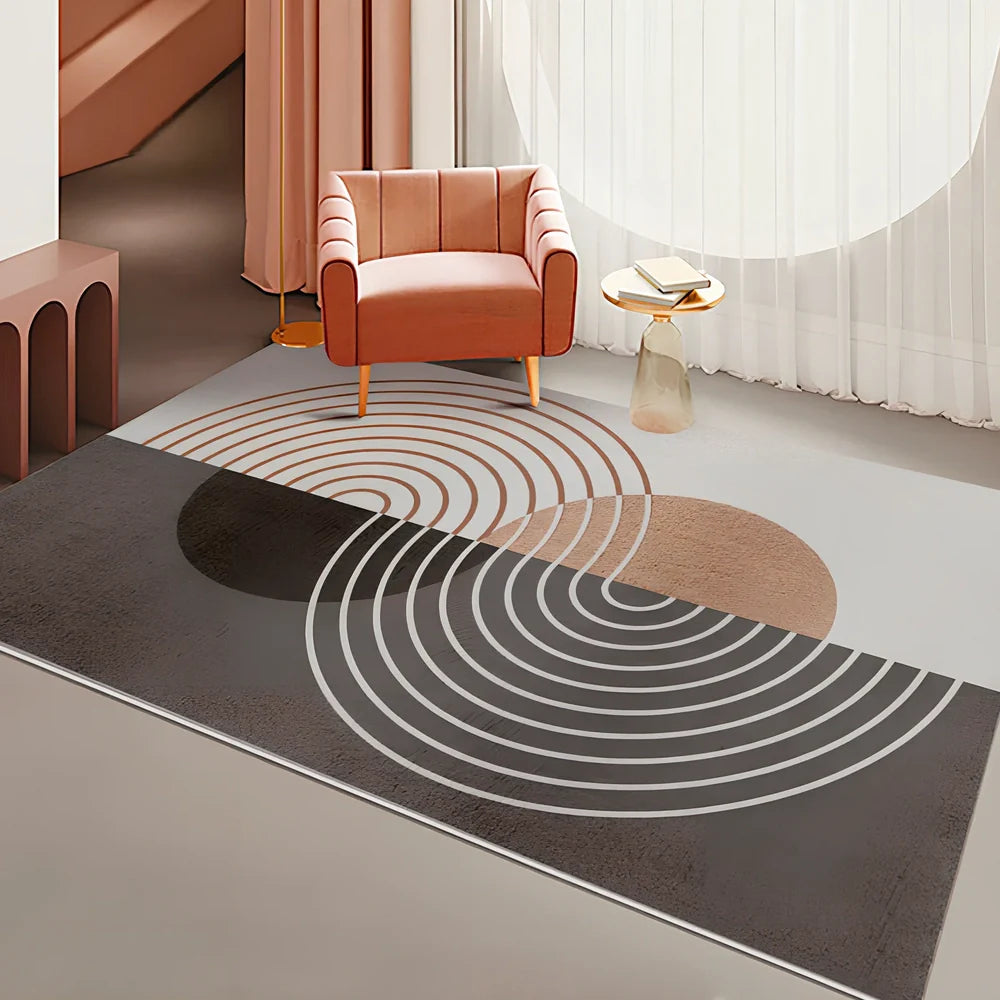 Geometric pattern rectangular floor mat with 1.3cm thickness in European American style for living room use