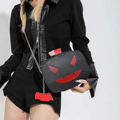 Halloween Cartoon Pumpkin Shoulder Bag in various colors with adjustable chain strap