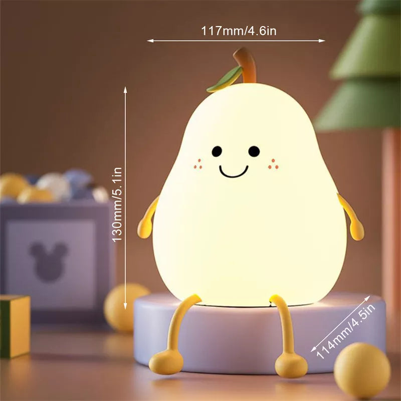 USB Rechargeable LED Pear Night Light with dimming touch control and 7-color mode