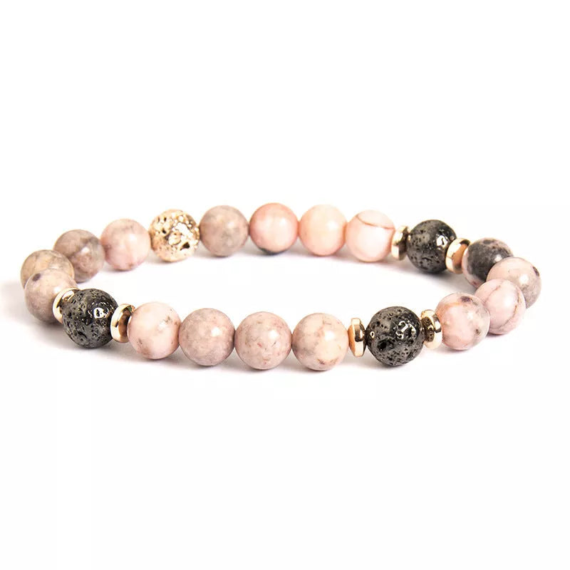 Haematite Spacer Zebra Beaded Bracelet with pink zebra pattern and natural stone powder
