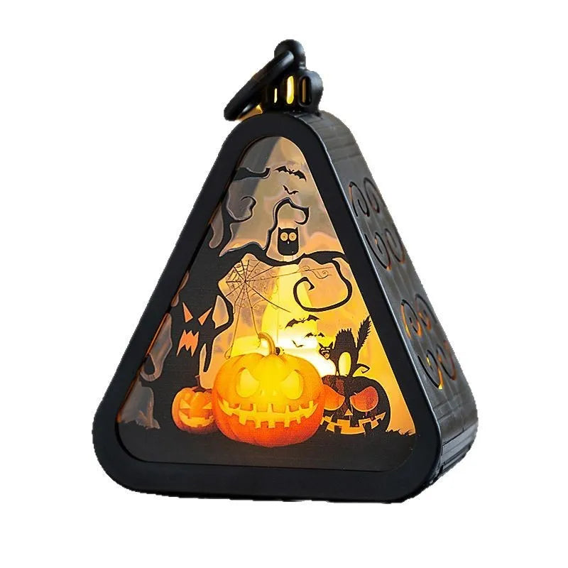 Halloween decoration prop measuring 8.9x5.2x11.5cm with plastic and glass construction in pumpkin, witch, castle, or ghost hand theme