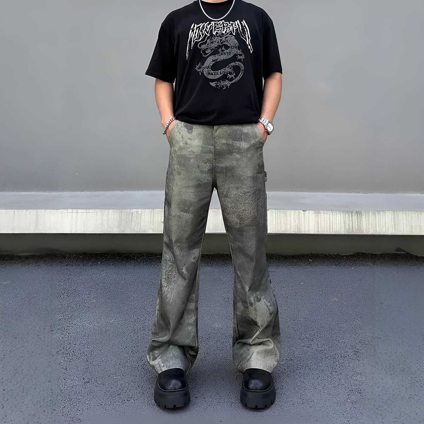 Men's straight-leg camouflage jeans in cotton denim, available in sizes S to 3XL with a digital print