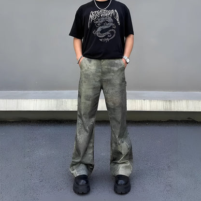 Men's straight-leg camouflage jeans in cotton denim, available in sizes S to 3XL with a digital print