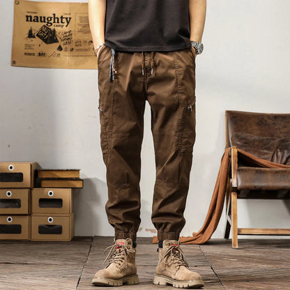 Men's tapered ankle harem trousers in cotton fabric with mid-waist fit