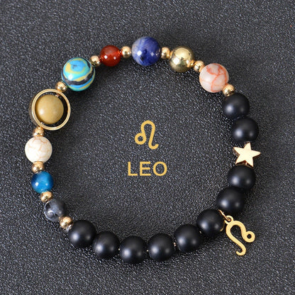 Stylish frosted stone beaded zodiac constellation bracelet for unisex wear