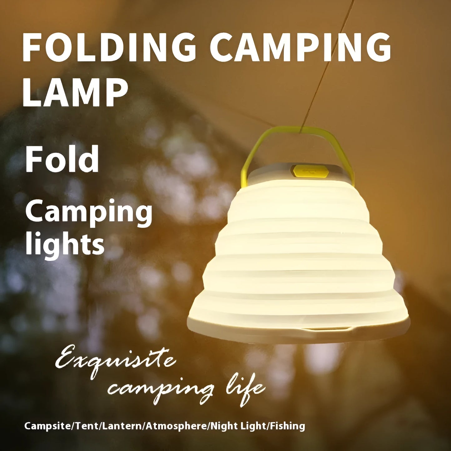 White camping lamp with 2000mAh rechargeable battery and single-key switch for tent lighting