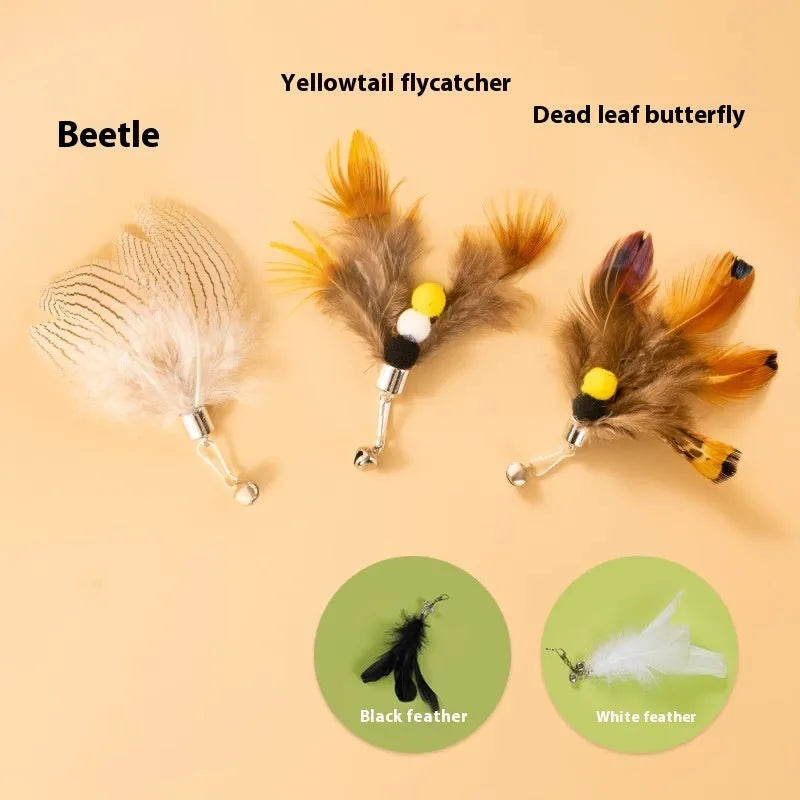 Three steel wire cat toy replacement heads with flying insect designs for durable feline play