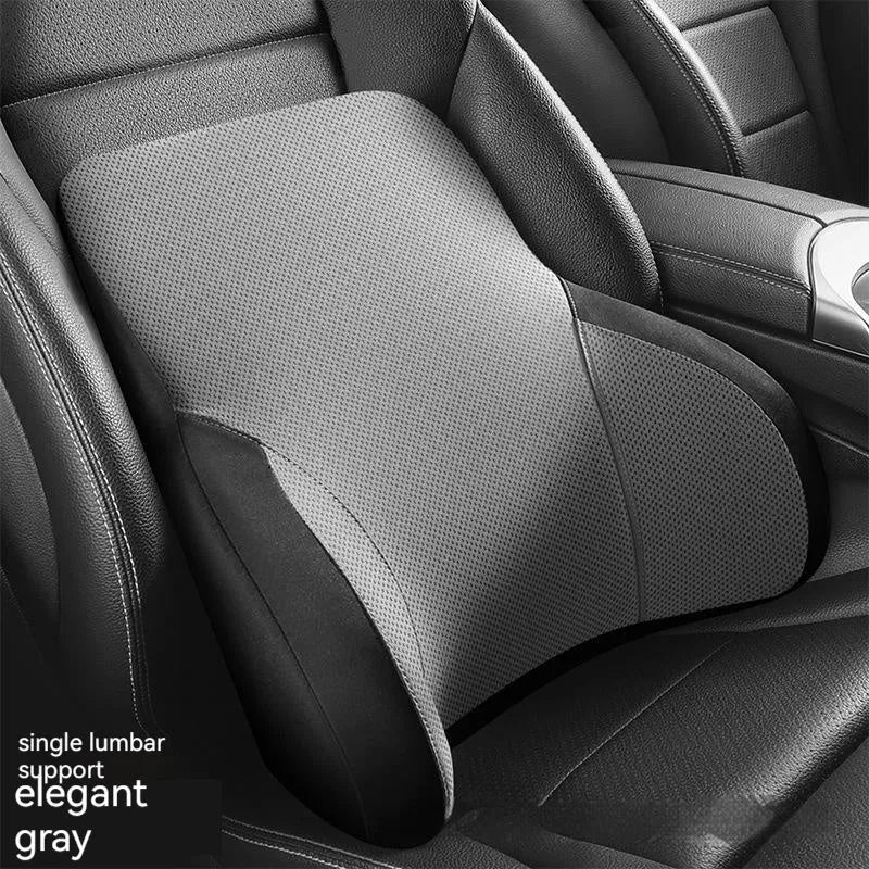 Memory foam car lumbar support pillow and headrest set in knitted fabric with hydrophobic latex filler