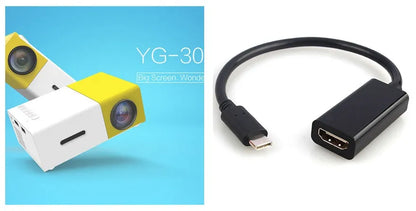 Compact black HD 1080P mini digital projector showing front projection design
