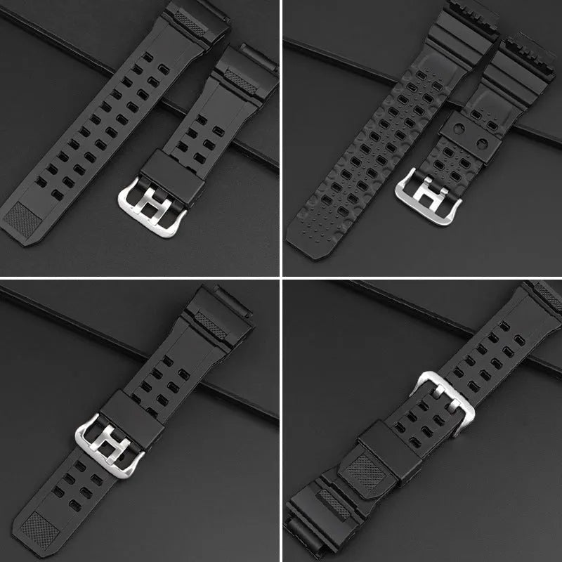 Camouflage pattern TPU watchband with silver buckle showing 12+7cm length and 2mm thickness