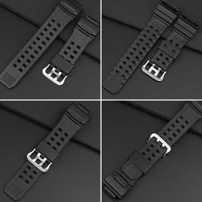 Camouflage pattern TPU watchband with silver buckle showing 12+7cm length and 2mm thickness