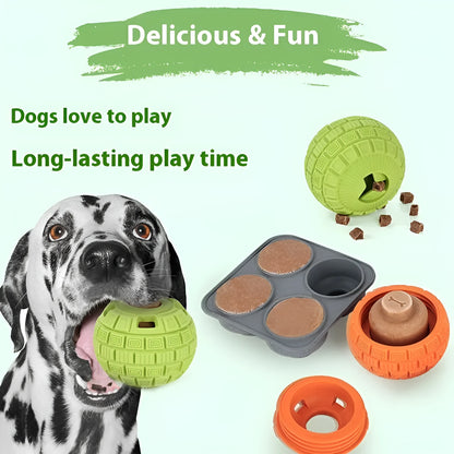 Green natural rubber ball pet toy for dogs and cats on a white background