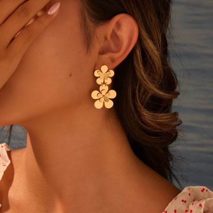 Gold electroplated stainless steel flower butterfly earrings for women with geometric and animal zodiac designs