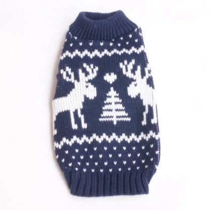 Elk reindeer deer Christmas dog sweater in blue or red, sizes XS to XXL, festive pet clothes