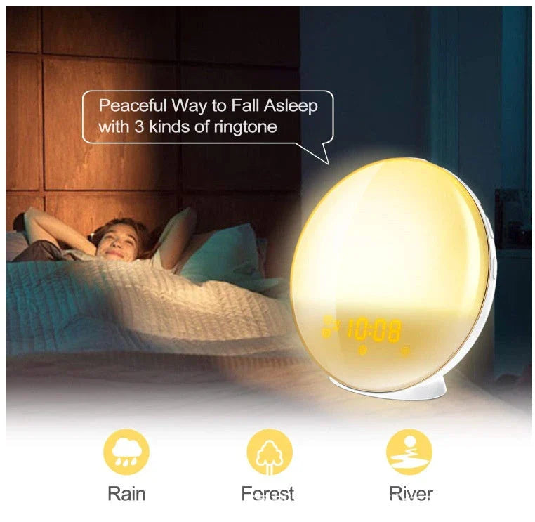 Intelligent Wake-Up Light with Simulated Sunrise, Natural Sounds, and Customizable Settings