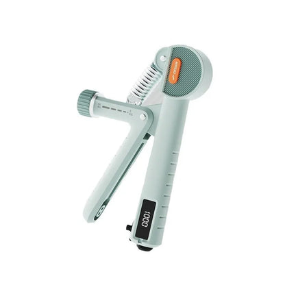 Adjustable spring hand grip trainer in army green, black, or ivory white.