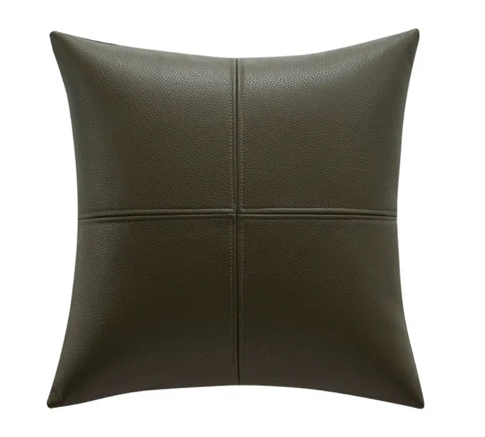 Simple solid colour soft cowhide leather pillow cover in Nordic style with PP cotton filler