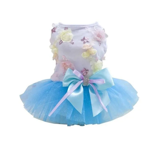 Dog skirt princess tutu teddy dress in cotton and lace with mesh detail, thin summer dog clothes, light green pink sky blue, XS to XL