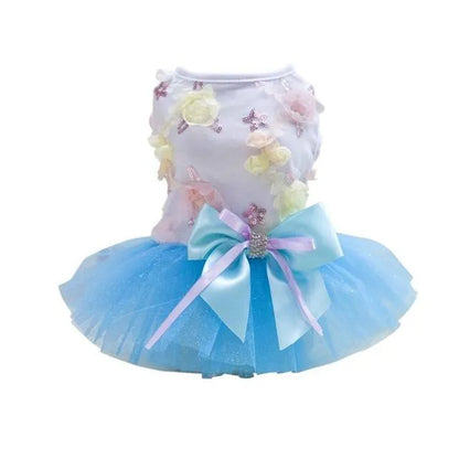 Dog skirt princess tutu teddy dress in cotton and lace with mesh detail, thin summer dog clothes, light green pink sky blue, XS to XL