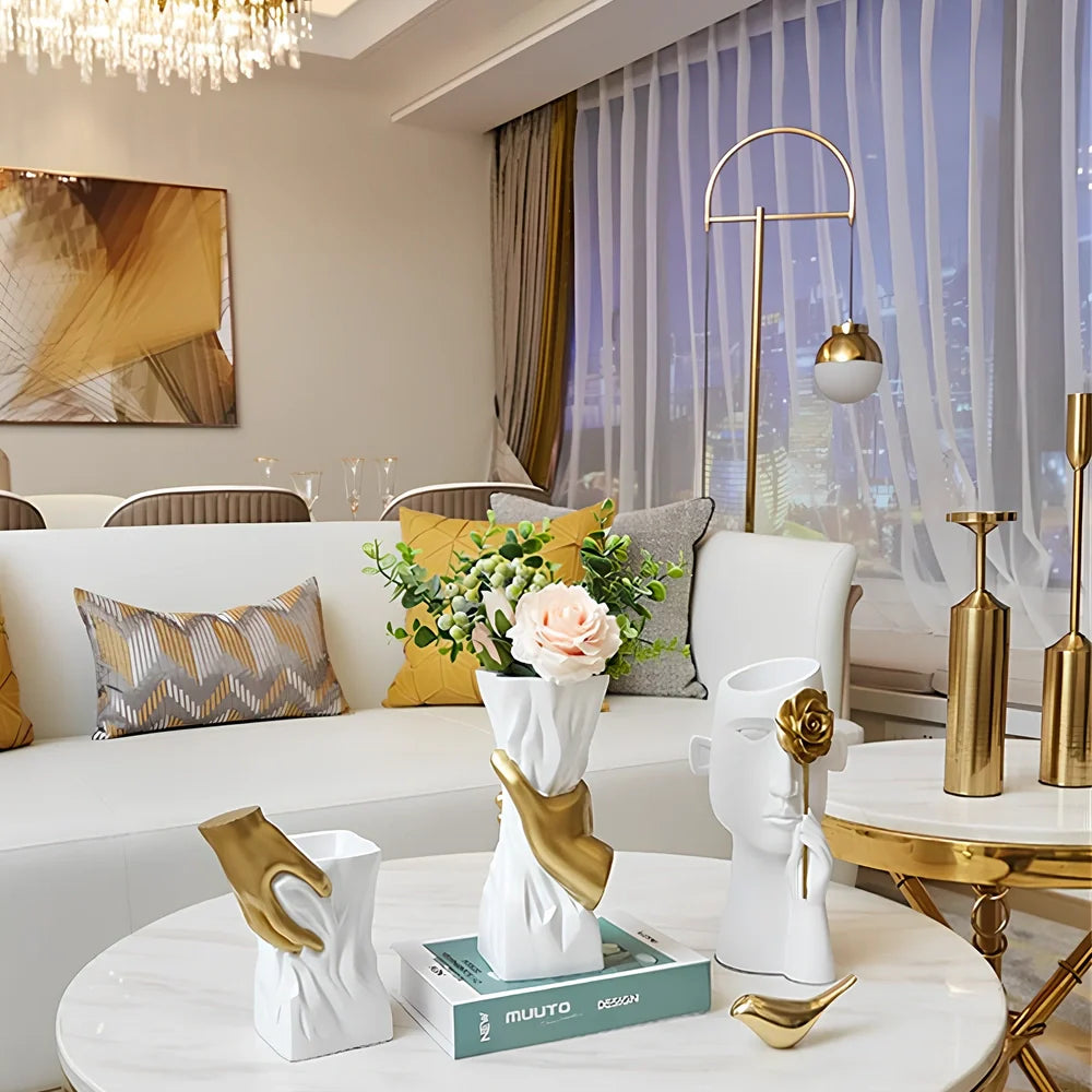 European style resin decorative vase in beige with floral pattern, measuring 25cm tall