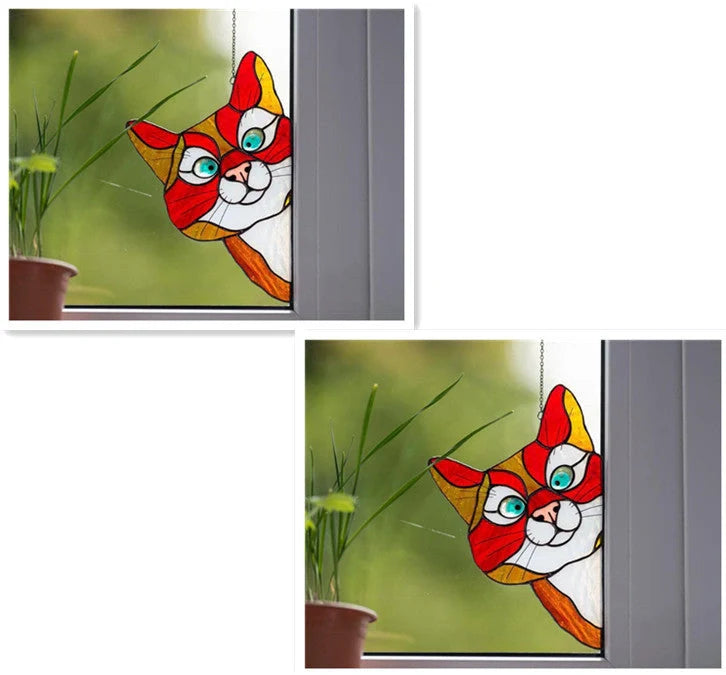 Colorful PVC cat window sticker with double-sided design for home and car decoration