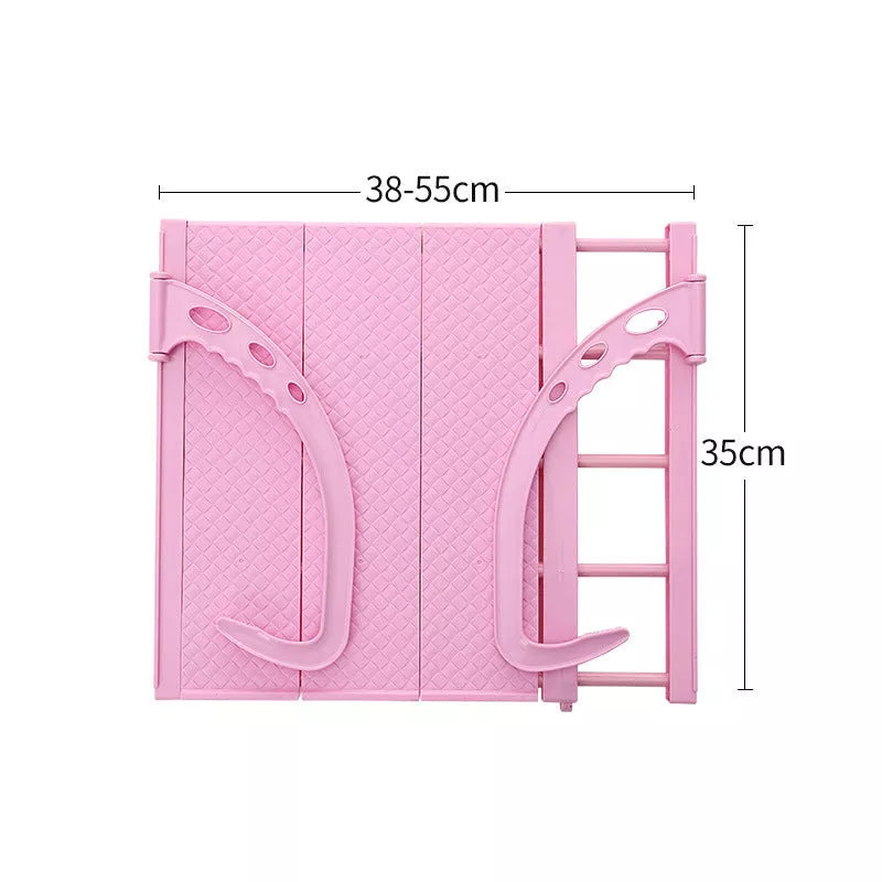 Adjustable hanging window sill drying rack in white and pink, 50x35cm