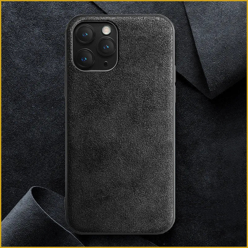 Suede full-cover iPhone case in dark blue, dark night green or elegant black colours