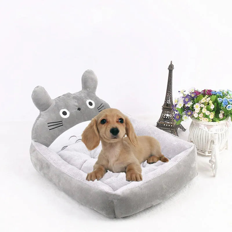 Cartoon-style soft pet bed sofa for small dogs and cats with a washable cover