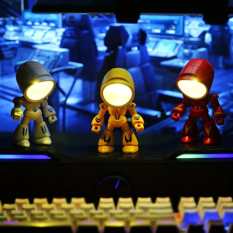 Mini LED Hero Robot Table Lamp with adjustable arms and 360° rotating head in various colors