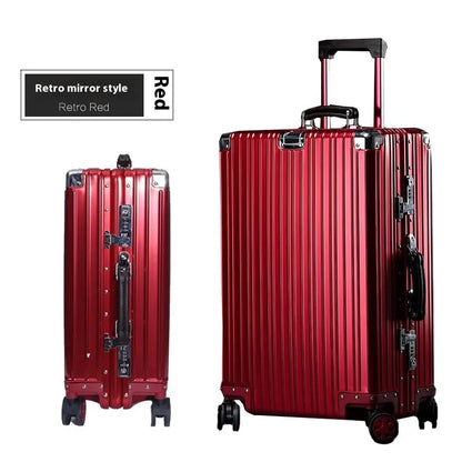 Aluminum frame 20 inch suitcase with universal wheels, box lock and retro frosted finish
