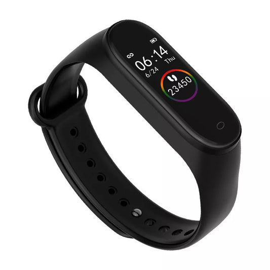 Smart bracelet with color screen displaying heart rate and fitness metrics