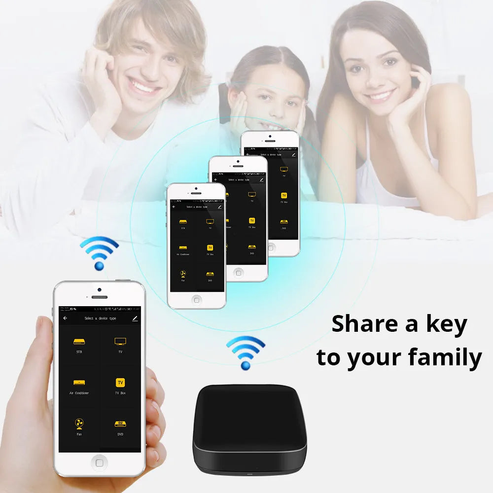 Black voice control universal infrared remote control for TV, AC, fan and home entertainment devices