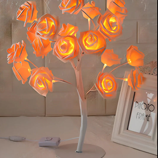 LED tree light rose small tree light with warm white illumination on tabletop