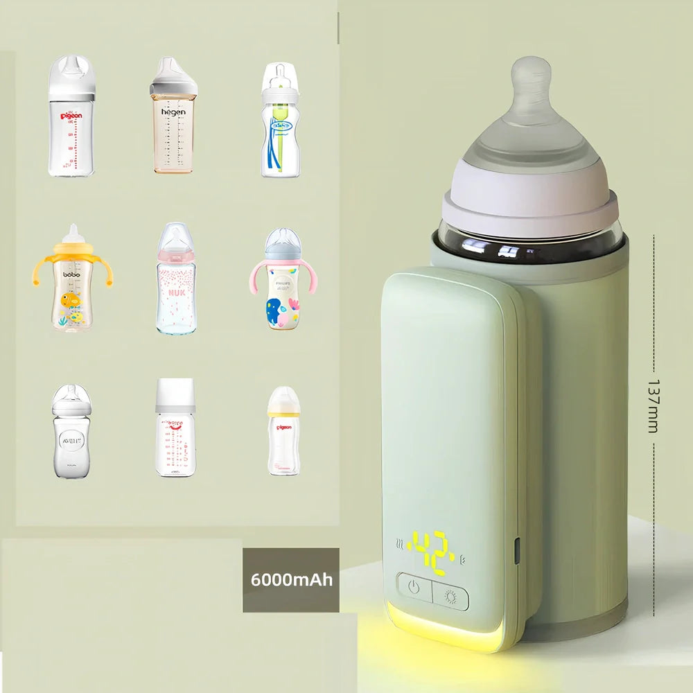 White digital display portable milk warmer with USB charger showing compact 85mm length design