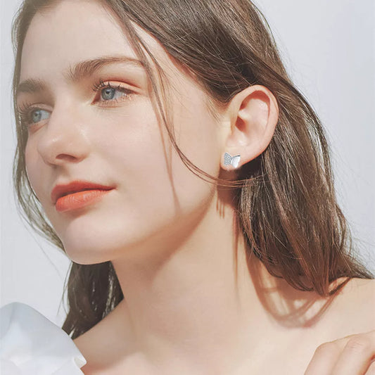 Korean style black butterfly copper plated stud earrings for women