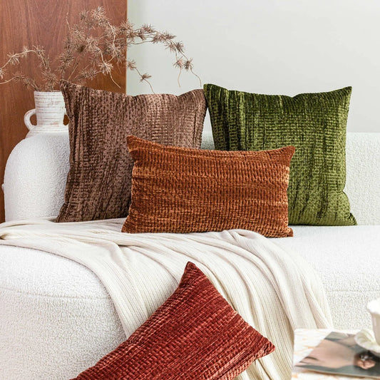 Antique style quilted cushion pillow with mercerised velvet embossing in green, red, mocha, or orange colours