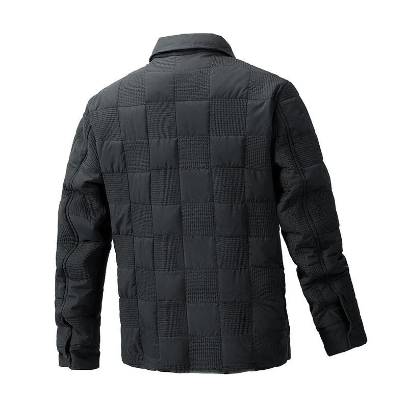 Men's quilted jacket made from cotton chemical fibre blend with wool lining, casual business style polo collar coat for rainy days and all seasons, available in black, army green, brown, dark blue, sizes M L XL XXL XXXL