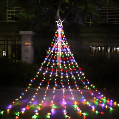 LED five-pointed star waterfall light, 1000mm length with 1000 lumens warm white glow for outdoor courtyard decoration, IP44 rated