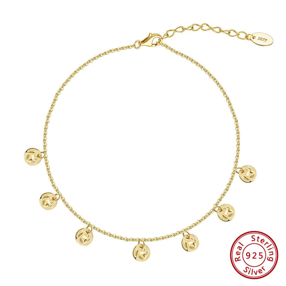 Women's S925 silver geometric ankle chain with round design and Han style details
